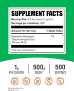 BulkSupplements.com Quercetin Dihydrate Powder - Quercetin Supplements, Antioxidants Source - Vegan & Gluten Free, 1g per Serving, 500g (1.1 lbs) (Pack of 1)