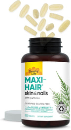 Country Life Maxi-Hair Supplement - 2000mcg Biotin & Vitamins for Hair, Skin & Nails - Certified Gluten-Free & Vegetarian - Supports Hair Growth, 90 Tablets