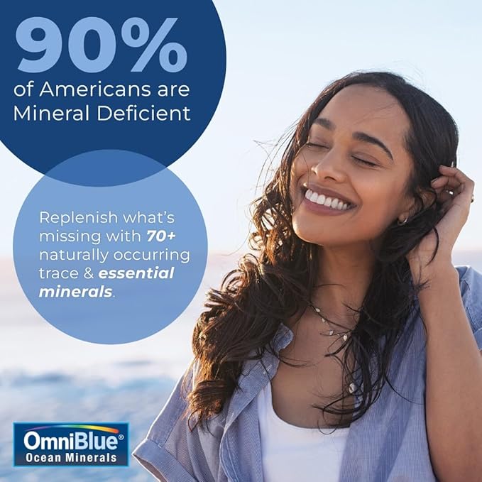 OmniBlue Ocean Minerals - 70+ Trace Minerals & Liquid Magnesium - Potassium, Chloride- Low Sodium - Natural Support for Sleep, Digestion, Regularity, Hydration & Electrolyte Balance (8 oz)