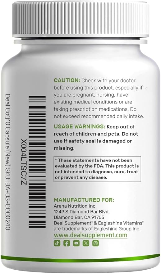 DEAL SUPPLEMENT CoQ10 300mg with Omega 3 100mg, 240 Capsules | Bioavailable Coenzyme Q10 Formula | Supports Heart, Energy & Brain Health | Antioxidant Support | Non-GMO