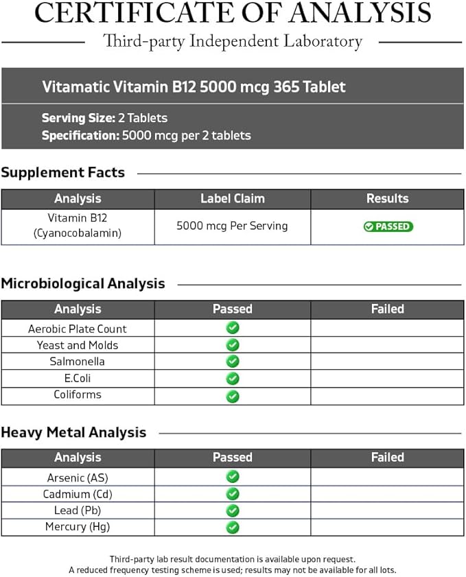 Vitamatic Vitamin B12 5000 mcg – 365 Fast Dissolve Tablets Berry Flavor – Supports Energy Production & Nervous System Health – Non-GMO, Gluten-Free