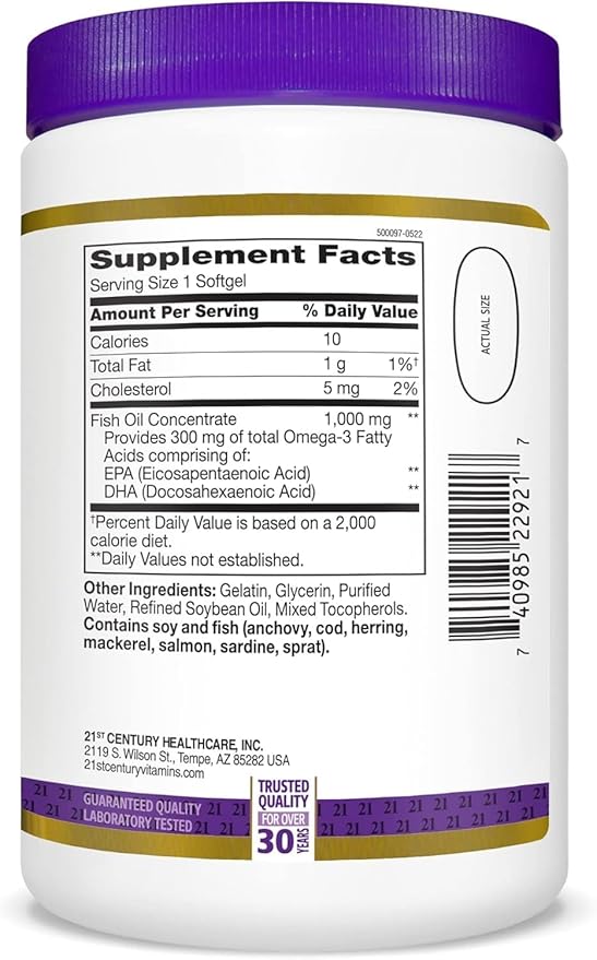21st Century Fish Oil 1000 mg Softgels, 300-Count (Pack of 3)