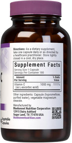Bluebonnet Nutrition Vitamin C 1000 Mg Vegetable Capsules, Ascorbic Acid, for Immune Skin Health, Vegan, Vegetarian, Non GMO, Gluten, Soy & Milk Free, Kosher, 180 Count