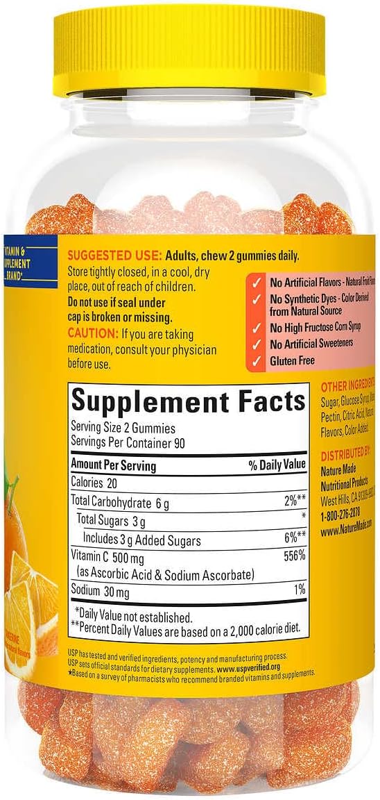 Nature Made Extra Strength Vitamin C 500 mg, 180 Gummies Bundle with a Pill Oragnizer (2 Items)