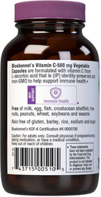 Bluebonnet Nutrition Vitamin C 500 mg Vegetable Capsules, Ascorbic Acid, for Immune Health & Skin Health, Vegan, Vegetarian, Non GMO, Gluten Free, Soy Free, Milk Free, Kosher, 90 Vegetable Capsules