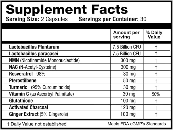 1LifeScience NAD+ Longevity Microplastics Defense Support Supplement – Probiotic Blend with NMN – Supports Digestive & Cellular Health – cGMP Made in USA – 60 Veggie Capsules