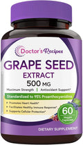 Doctor's Recipes Grape Seed Extract, 500 mg Standardized Extract with 95% Proanthocyanidins, Non-GMO, Antioxidant Support, Heart, Immune & Skin Health, 60 Veg Caps