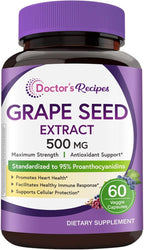 Doctor's Recipes Grape Seed Extract, 500 mg Standardized Extract with 95% Proanthocyanidins, Non-GMO, Antioxidant Support, Heart, Immune & Skin Health, 60 Veg Caps