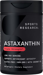 Sports Research® Healthy Skin and Hair Support - Vegan Biotin 10,000mcg with Coconut Oil, Triple Strength Astaxanthin 12mg, and Phytoceramides 350mg per Softgel · Non-GMO · Vegan · Gluten-Free