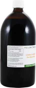 2% Lugols Iodine Solution | 33.8 Fl Oz - 1000 ml | Third-Party Tested | Pharma Grade Ingredients | Made with 2 Percent Iodine and 4% Potassium Iodide | Glass Bottle | Lugol's Solution | Heiltropfen®