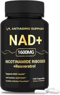 NAD Supplement 1600mg, NAD+ with Resveratrol & Nicotinamide Riboside, Anti-Aging Support, Cellular Energy & Mental Clarity Support, Vegan Non-GMO, 120 Capsules