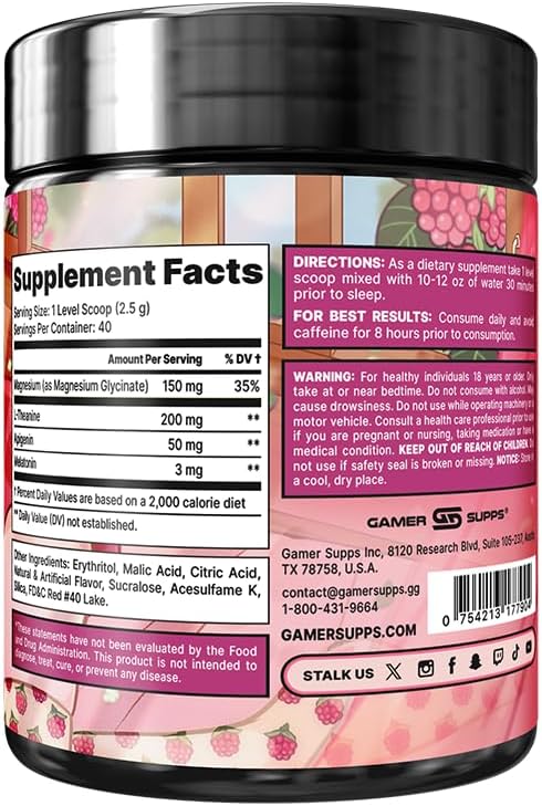Gamer Supps AFK+® (with Melatonin): Razzz Berry Sorbet - 40 Servings - Keto Friendly Magnesium-Focused Sleep Support Supplement, Apigenin, Sugar Free