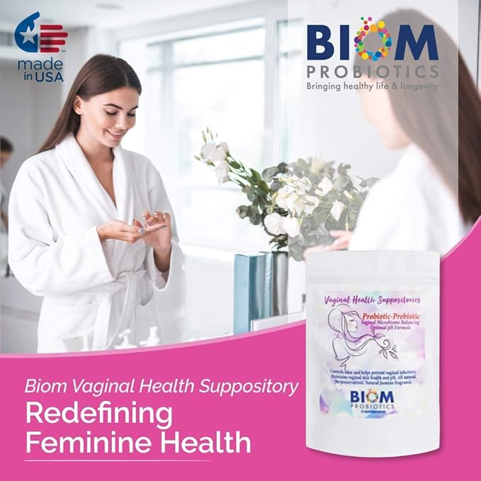 Biom Vaginal Probiotic Suppository: Natural Vaginal pH and Odor Control Regimen; Balance and Nourishes Vaginal Microbiome; No Parabens, Fragrance-Free (30)