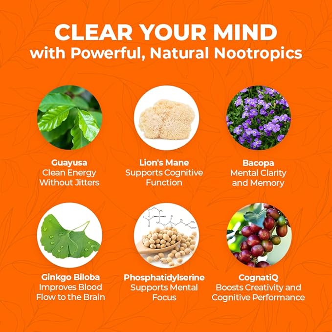 FLOW – Nootropic Brain Supplement for Focus, Memory, Creativity&Mental Clarity – Complete Daytime Cognitive Support with Lion’s Mane, Bacopa, Ginkgo, Guayusa | Vegan, Gluten-Free, Lab-Tested