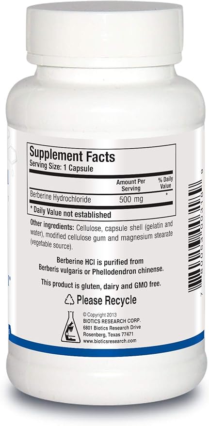 BIOTICS RESEARCH Berberine HCl, Botanical Berberine Supplement 500mg Per Serving - Supports Heart Health, Immune System, Healthy GI, Healthy Cholesterol, Gluten Free - 90 Capsules