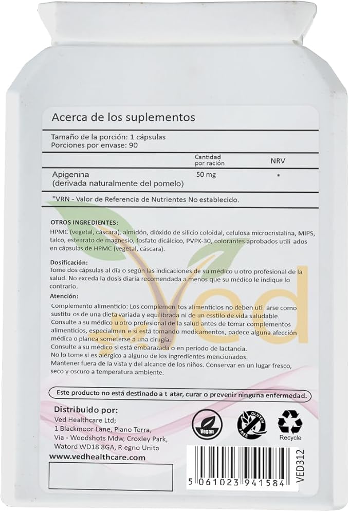Ved Apigenin 50mg, Optimal Dose for Sleep & Relaxation Support, Grapefruit Source, 90 Vegan Capsules,(3 Months Supply)
