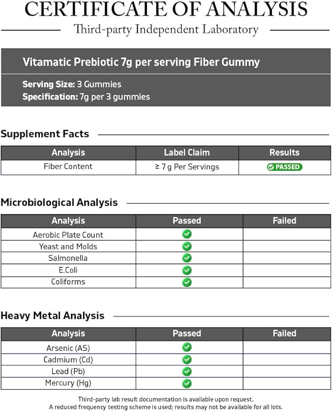 Vitamatic Prebiotic Fiber Gummies for Adults – 7g Fiber per Serving – 60 Pectin-Based Gummies Extra Strength, Zero Sugar Added – Supports Digestive Health & Regularity – Non-GMO, Vegan, Gluten-Free