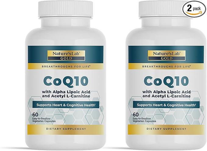 Nature's Lab Gold 2 Pack CoQ10 200mg + Alpha Lipoic Acid 300mg + Acetyl L-Carnitine HCl 500mg - Alcar and ALA Supplement - 120 Capsules (2)