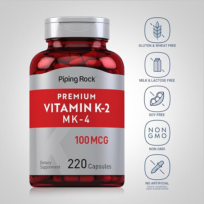 Piping Rock Vitamin K2 MK4 Supplement | 100 mcg | 220 Capsules | Non GMO & Gluten Free
