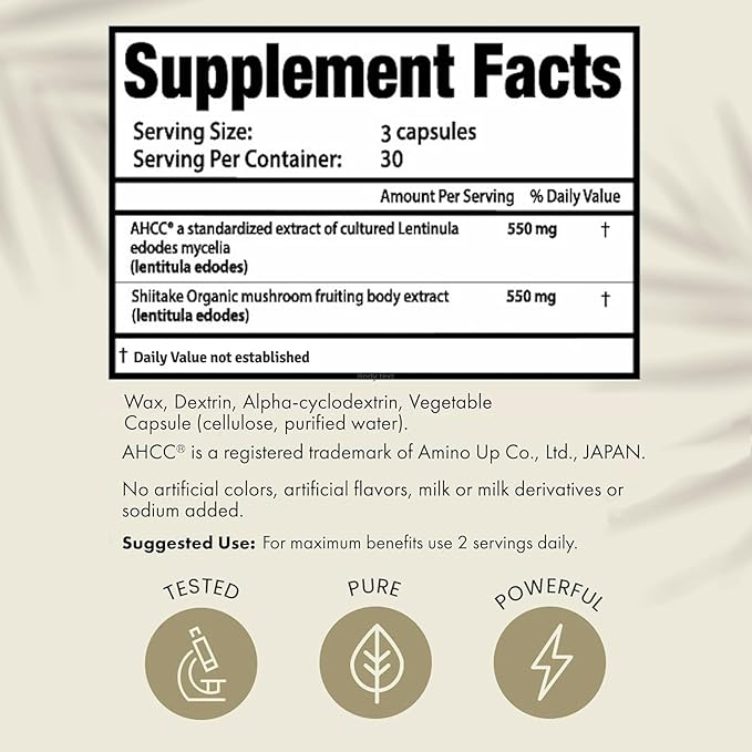 HPD Rx Premium AHCC & Shiitake Mushroom 1100 mg per Serving Supplement, Natural Immunity Booster, Maintains Natural Killer Cell Activity | AHCC is Proven in 30+ Studies | 30-Day Supply, 1-Pack