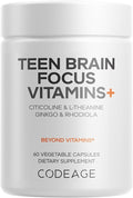 Codeage Teen Brain Focus Vitamins+ Citicoline Cognizin, L-Theanine, Ginkgo, Rhodiola, Lavender, Magnesium, Vitamin B6, B12, Folate - 2-Month Supply - 12-18 Years - Liposomal Supplement - 60 Capsules