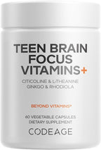 Codeage Teen Brain Focus Vitamins+ Citicoline Cognizin, L-Theanine, Ginkgo, Rhodiola, Lavender, Magnesium, Vitamin B6, B12, Folate - 2-Month Supply - 12-18 Years - Liposomal Supplement - 60 Capsules