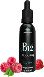B12 1,000 mcg, 2oz 120 Servings, Raspberry Flavor, Methylcobalamin Sublingual Drops