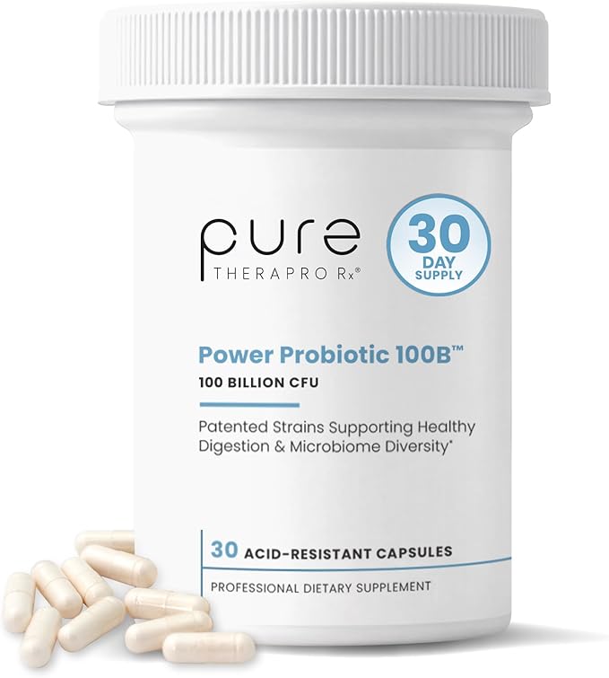 Pure Therapro Rx Power Probiotic 100B | 30 Acid Resistant Capsules - 1 Month Supply | 4 Proven Strains 100 Billion CFU | Flora Balance & Digestion | NO Refrigeration Required | Non-GMO | Zero Fillers