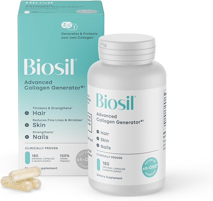 Biosil Collagen Booster Supplement - 180 Original Capsules - Patented ch-OSA Activator for Skin, Hair, Nails & Joints - Supports Natural Production - 90-Day Supply