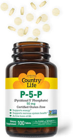 Country Life P-5-P Vitamin B6 – Bioavailable Pyridoxal-5-Phosphate Supplement for Energy, Nervous System Support, and Red Blood Cell Growth – Certified Gluten Free, Vegan, Non-GMO – 100 Capsules