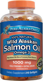 Omega-3 Wild Alaskan Salmon Oil 1000mg Softgels - Omega 3, Wild Alaskan Fish Oil, Softgels, Salmon Oil for Humans - 210 Count (Pack of 1)