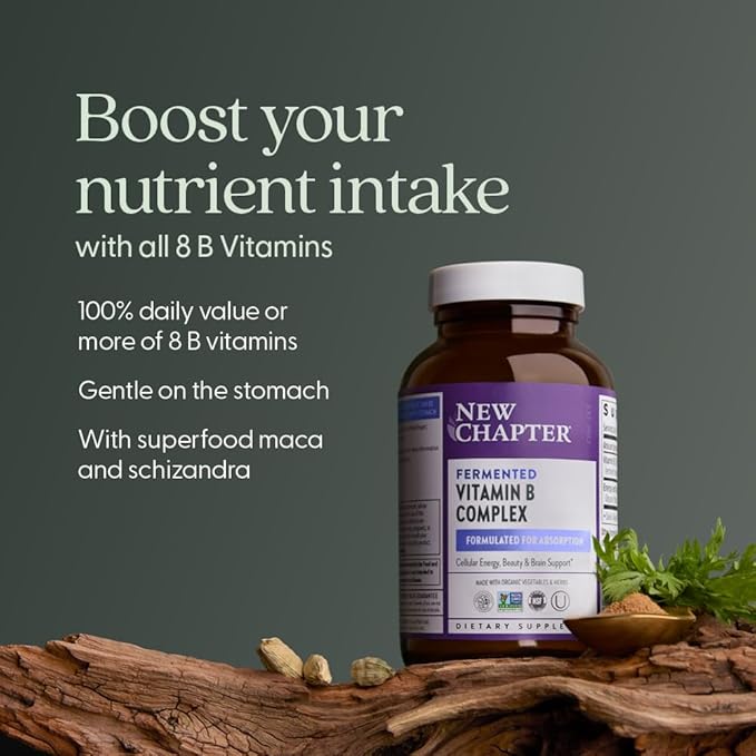 New Chapter Vitamin B Complex, Fermented Vitamin B Complex, USDA Organic, ONE Daily for Cellular Energy + Brain + Beauty, 100% Vegan, Gluten-Free - 60 Count