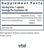 Vital Nutrients Vitamin D 5000 IU - Vitamin D3 Supplement - Healthy Bones, Teeth, Muscles*- Cellular & Immune Function - Calcium Absorption - Gluten, Dairy and Soy Free - 90 Capsules