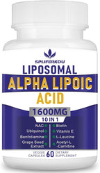 Liposomal Alpha Lipoic Acid 1600mg per Serving, ALA Supplement for Antioxidant Health,Energy and Metabolism, 60 Capsules