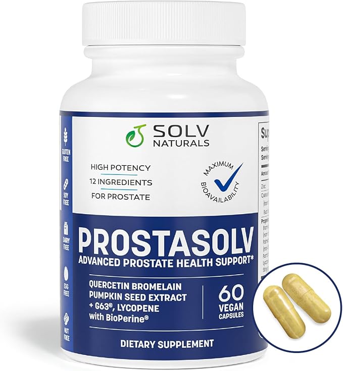 PROSTASOLV Prostate Support for Men's Health - Urinary & Prostate Health Formula with Quercetin, Bromelain, Beta-Sitosterol, Saw Palmetto for Pelvic & Prostate Comfort -60 Caps