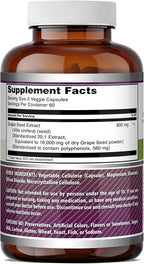 Amazing Formulas Grape Seed 800 Mg (20:1) Extract | Veggie Capsules Supplement | 16000 Mg Equivalent | Non-GMO | Gluten-Free | Made in USA (1 Pack | 120 Count)