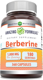 Amazing Formulas Berberine 1000mg Per Serving Capsules Supplement | Non GMO | Gluten Free | Made in USA (360 Count)