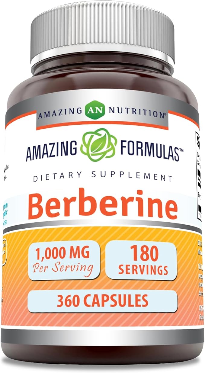 Amazing Formulas Berberine 1000mg Per Serving Capsules Supplement | Non GMO | Gluten Free | Made in USA (360 Count)