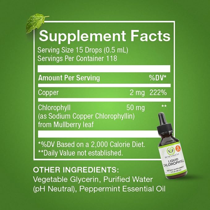 Benevolent Nourishment Chlorophyll Supplement, Detox & Immune Support, Internal Deodorizer, Liquid Drops