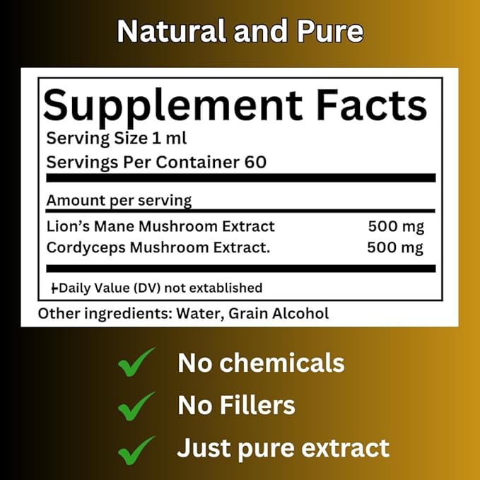 Morning Routine Mushroom Tincture, High Potency, Double Extracted, 60 Daily Doses, Lion's Mane and Cordyceps