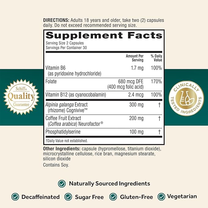 NEURIVA Ultra Decaf Clinically Tested Nootropic Brain Supplement for Mental Alertness, Memory, Focus & Concentration, Cognivive, Neurofactor, Phosphatidylserine, Vitamin B6 B12, 60 Caps (2 Pack)