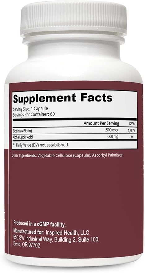 LUMINSPIRED HEALTH Alpha Lipoic Acid 600mg CR with Biotin 500mcg for Better Absorption, 60 Vegan Tablets, Supports Antioxidant Function, Glucose Metabolism & Healthy Nerve Supplement, Gluten Free