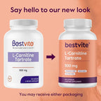 BESTVITE L-Carnitine Tartrate 500mg per Capsule (240 Capsules)(120x2) - No Stearates - Non GMO - Gluten Free - Supports Heart Health & Energy Production*