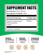 BulkSupplements.com Grapefruit Seed Extract Powder - Grapefruit Seed Supplements, Antioxidant Source - Herbal Supplement, Gluten Free, 250mg per Serving, 500g (1.1 lbs) (Pack of 1)