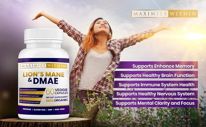 Maximum Slim Lion's Mane & DMAE Capsules: Enhance Memory, Boost Mental Clarity, and Sharpen Focus - 60 Capsules for Maximum Cognitive Support