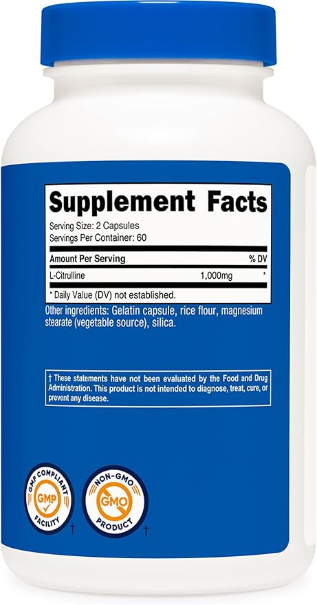 Nutricost L-Citrulline 500mg, 120 Capsules - Gluten Free, Non-GMO, 1000mg Per Serving (60 Serv) (Pack of 2)