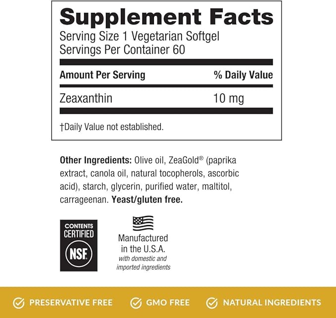 EyePromise Zeaxanthin Eye Vitamin - 60 Softgels, 60-Day Supply - Eye Health Supplement with 10mg Zeaxanthin to Support Long-Term Vision Health