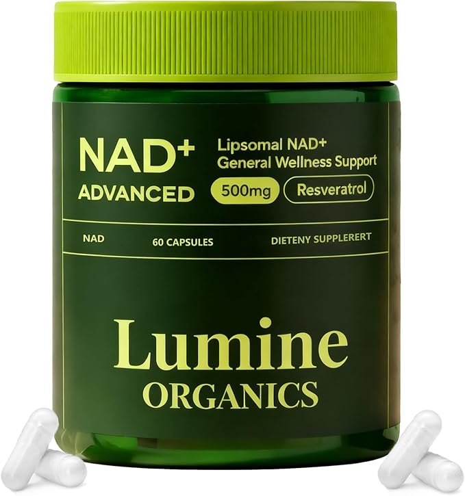 1PCSLumine Organics NAD+ Supplement for Energy Metabolism Support, Liposomal Capsules Containing Resveratrol,Nicotinamide Ribosidean & Quercetin,Alternative to NMN Supplement,Gluten-Free,Vegan (1PCS)