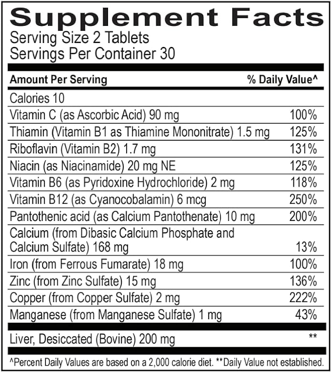 Globulo Rojo Iron Supplement - Dietary Supplement Pills with High Potency Iron & B Vitamins, 60 Tablets