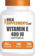 BulkSupplements.com Vitamin E 400 IU Softgels - Vitamin E Supplement, as D-Alpha-Tocopherol, Antioxidants - Gluten Free, 1 Softgel per Serving, 180 Count (Pack of 1)